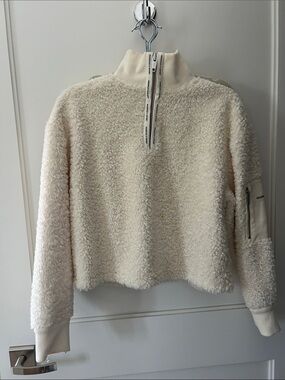 The Kooples Cream Sherpa Half-Zip Jacket